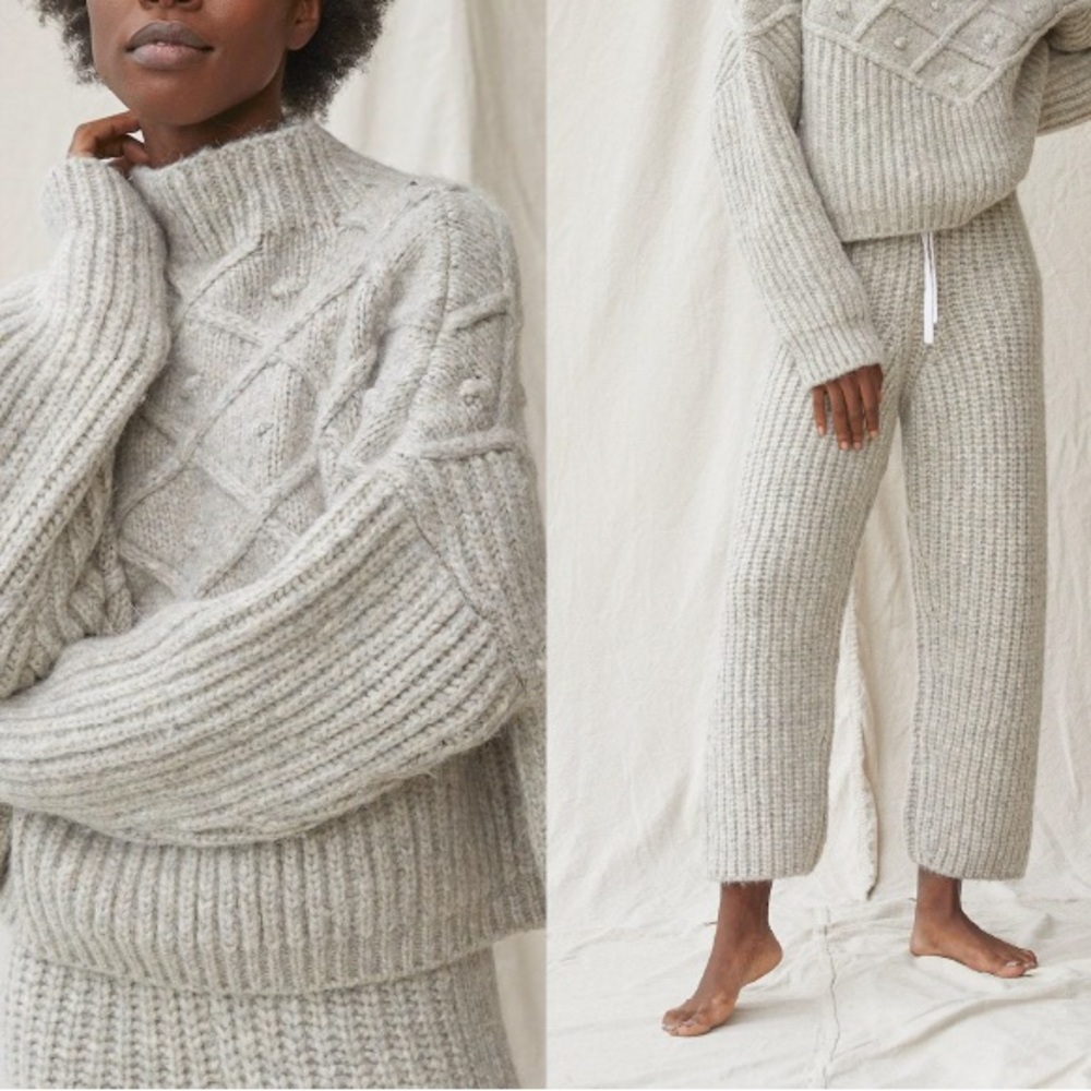 LUNYA Luxury Chunky Knit Wool Cropped Pajama Lounge Pant Small